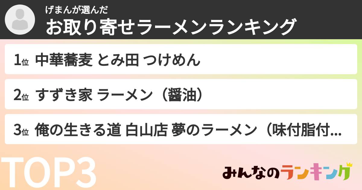 げまんさんの「お取り寄せラーメンランキング」