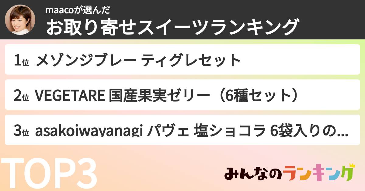 maacoさんの「お取り寄せスイーツランキング」