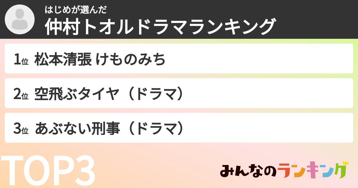 はじめさんの「仲村トオルドラマランキング」