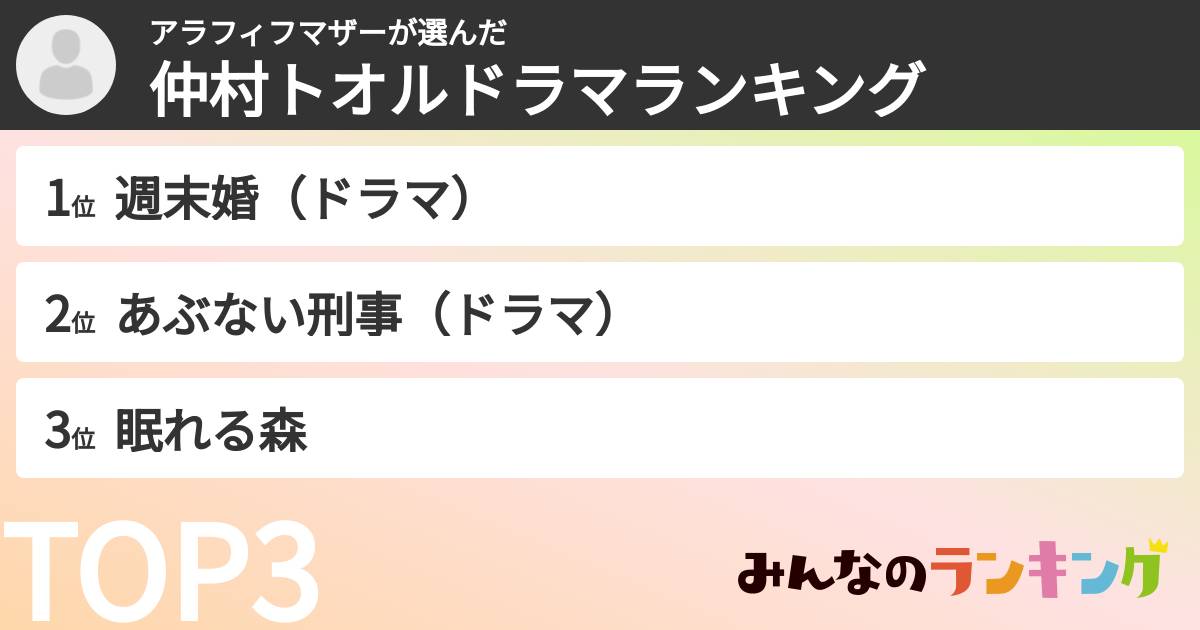 アラフィフマザーさんの「仲村トオルドラマランキング」