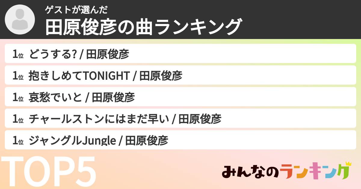 ゲストさんの「田原俊彦の曲ランキング」