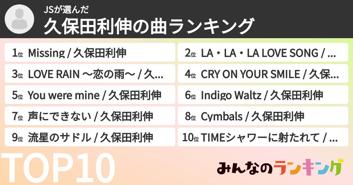 JSさんの「久保田利伸の曲ランキング」