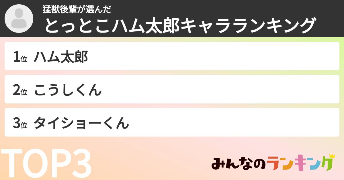 猛獣後輩さんの「とっとこハム太郎キャラランキング」