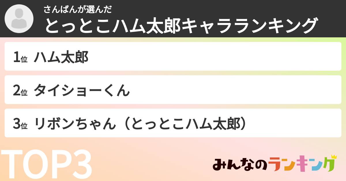 さんばんさんの「とっとこハム太郎キャラランキング」