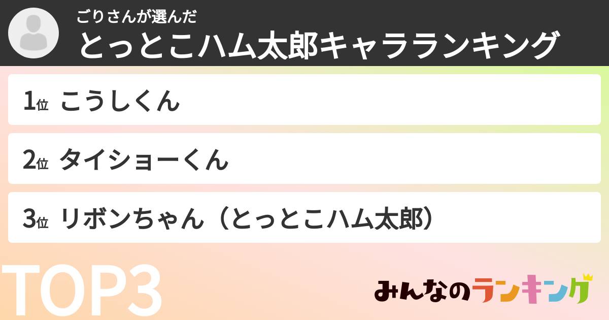 ごりさんさんの「とっとこハム太郎キャラランキング」