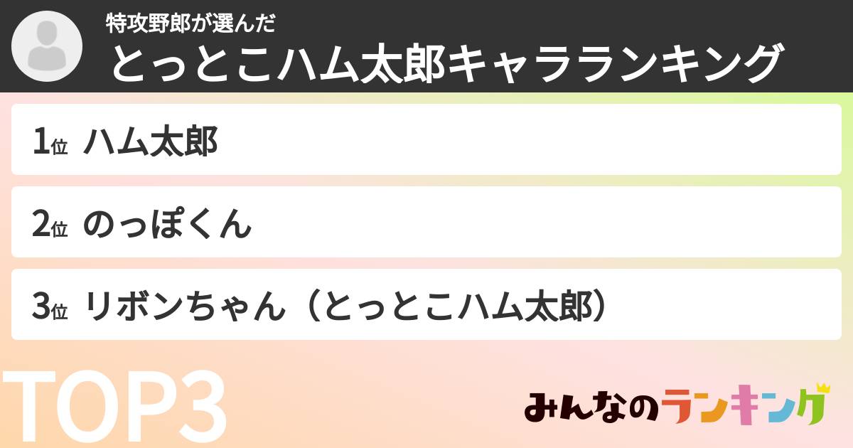 特攻野郎さんの「とっとこハム太郎キャラランキング」