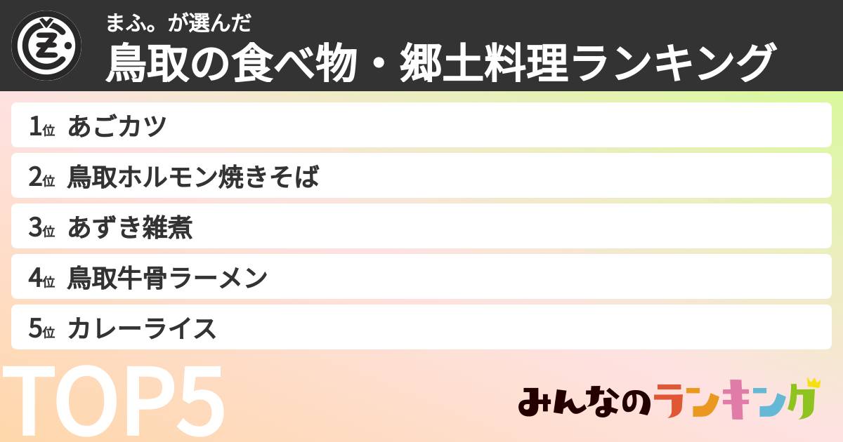 まふ。さんの「鳥取の食べ物・郷土料理ランキング」