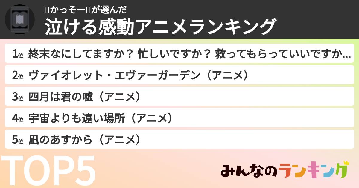 👼かっそー🤪さんの「泣ける感動アニメランキング」