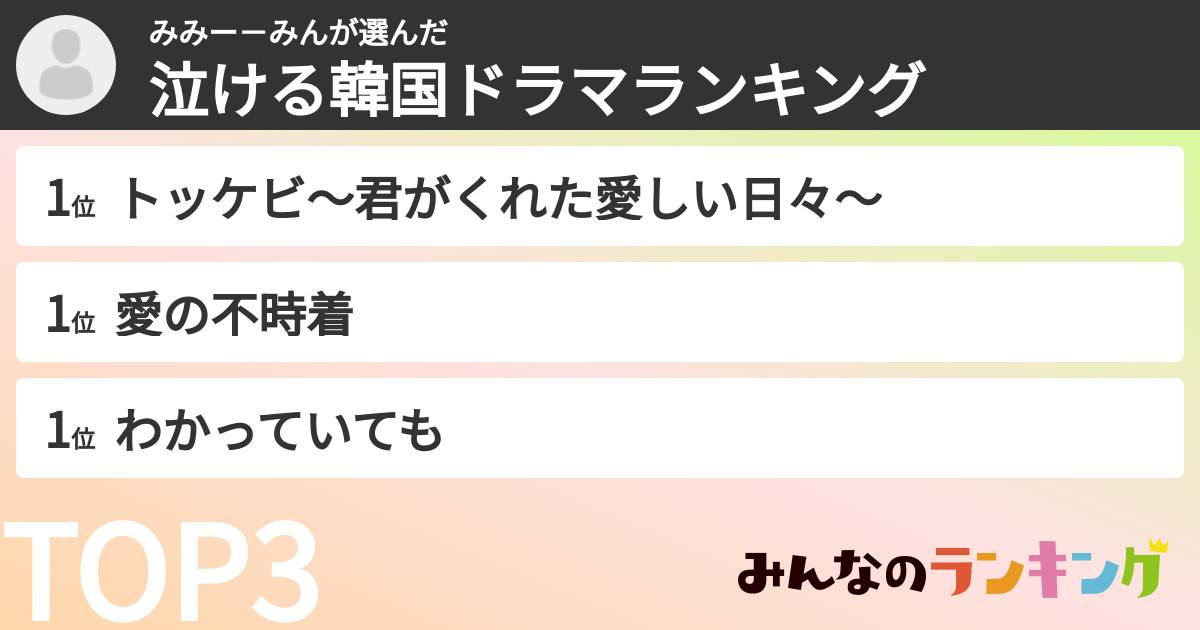 みみー-みんさんの「泣ける韓国ドラマランキング」