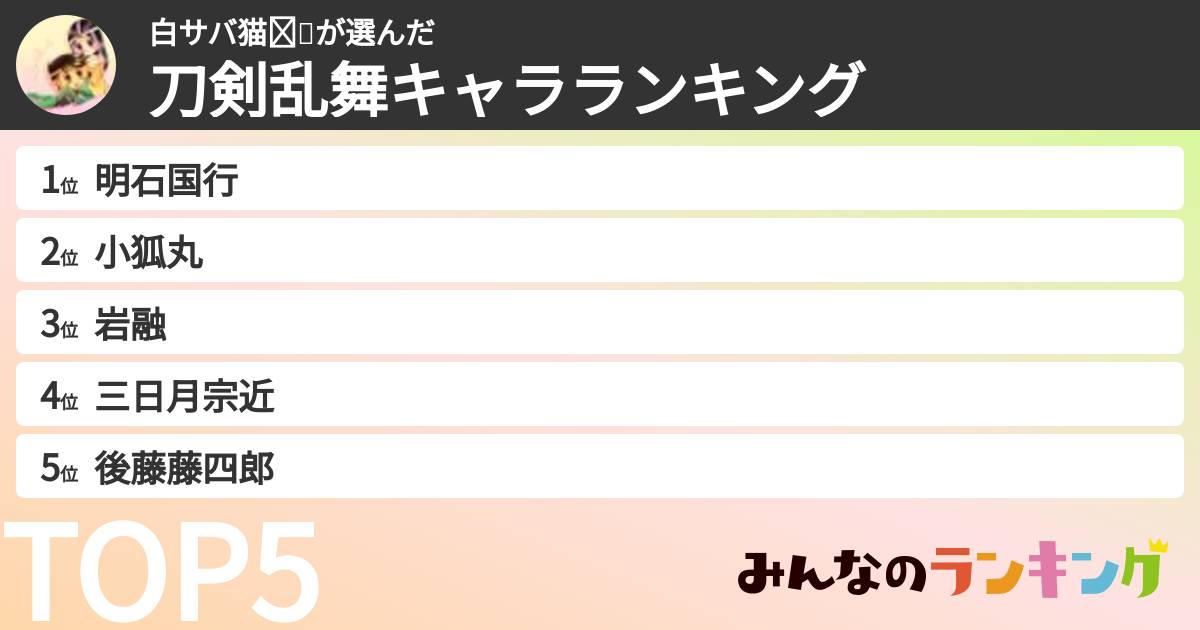 白サバ猫❤💚さんの「刀剣乱舞キャラランキング」