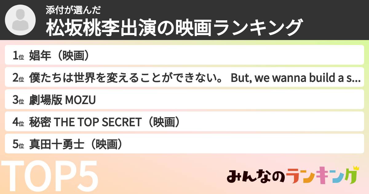 添付さんの「松坂桃李出演の映画ランキング」