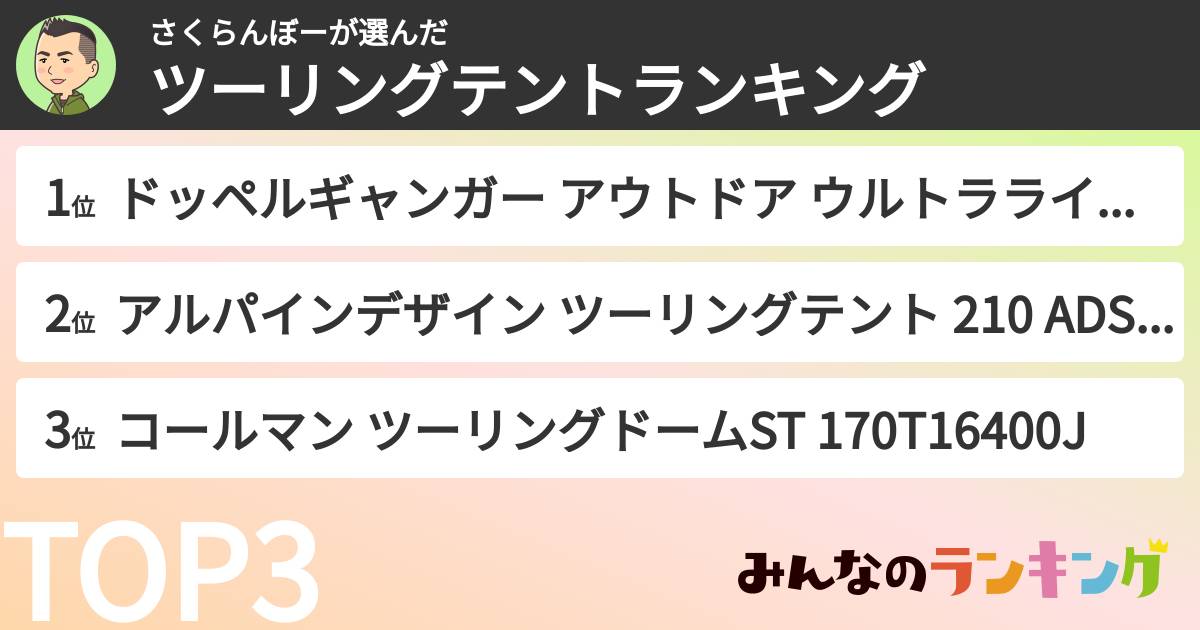 さくらんぼーさんの「ツーリングテントランキング」