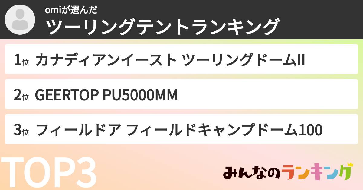 omiさんの「ツーリングテントランキング」