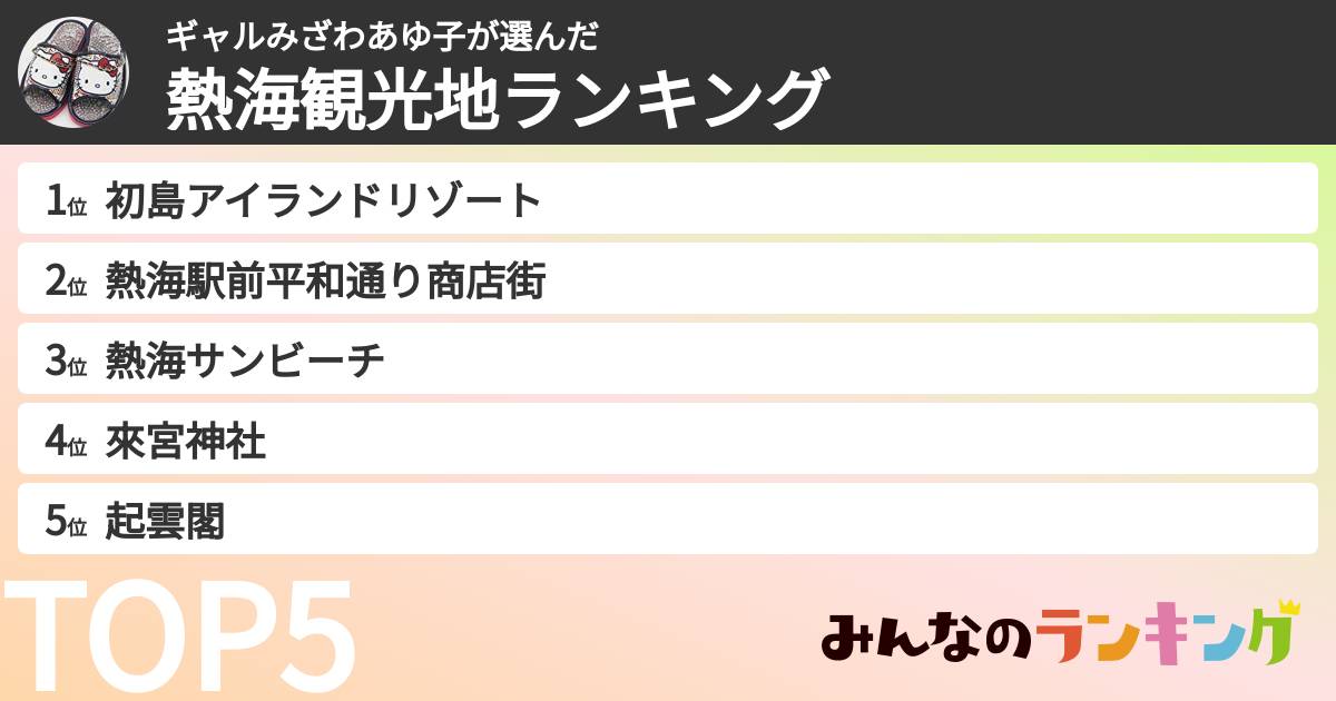 ギャルみざわあゆ子さんの「熱海観光地ランキング」