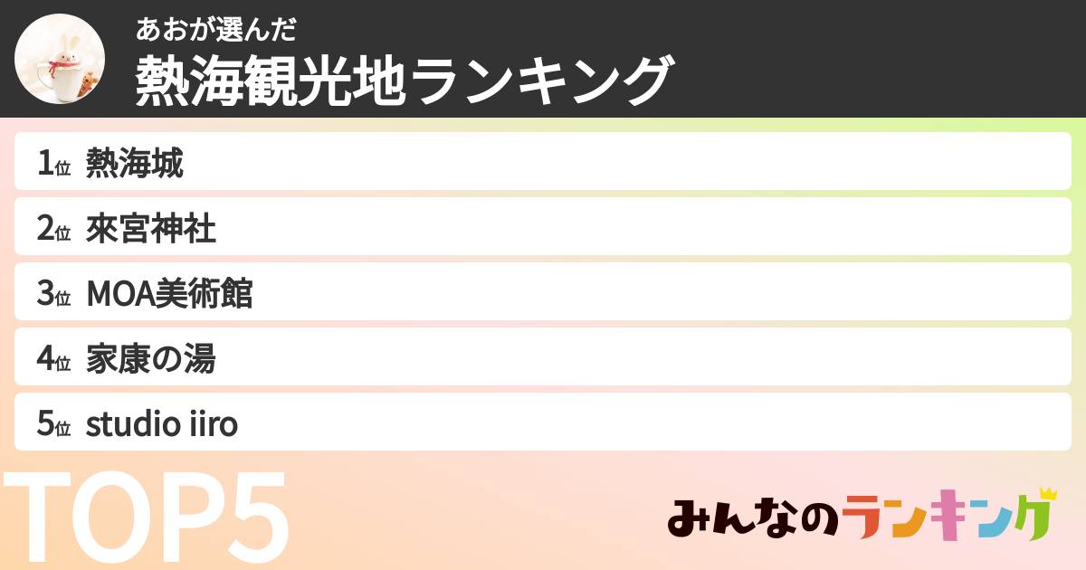 あおさんの「熱海観光地ランキング」