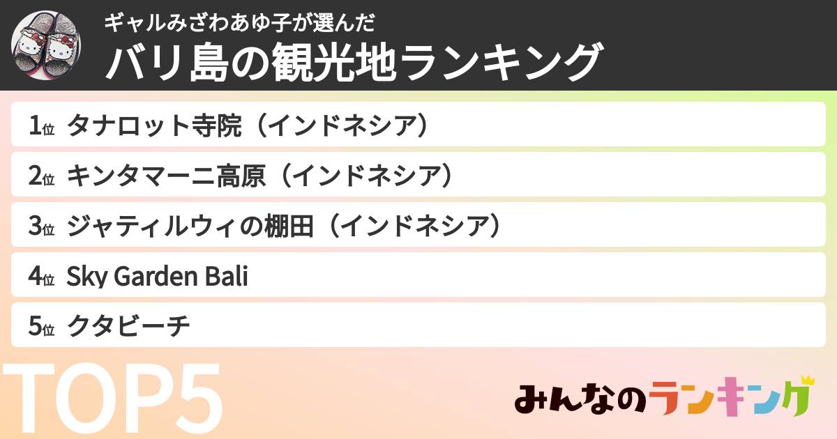 ギャルみざわあゆ子さんの「バリ島の観光地ランキング」