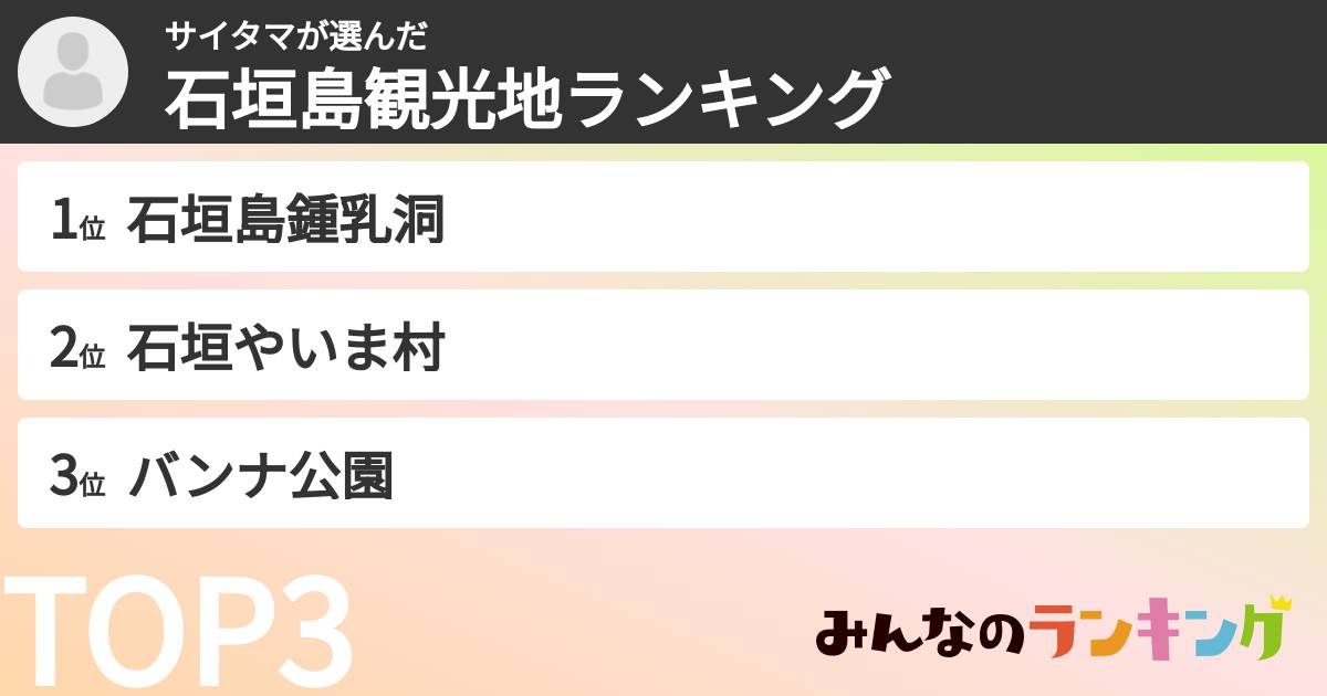 サイタマさんの「石垣島観光地ランキング」