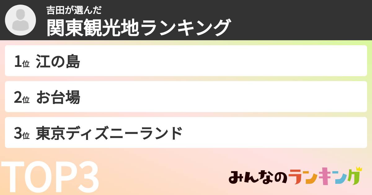 吉田さんの「関東観光地ランキング」