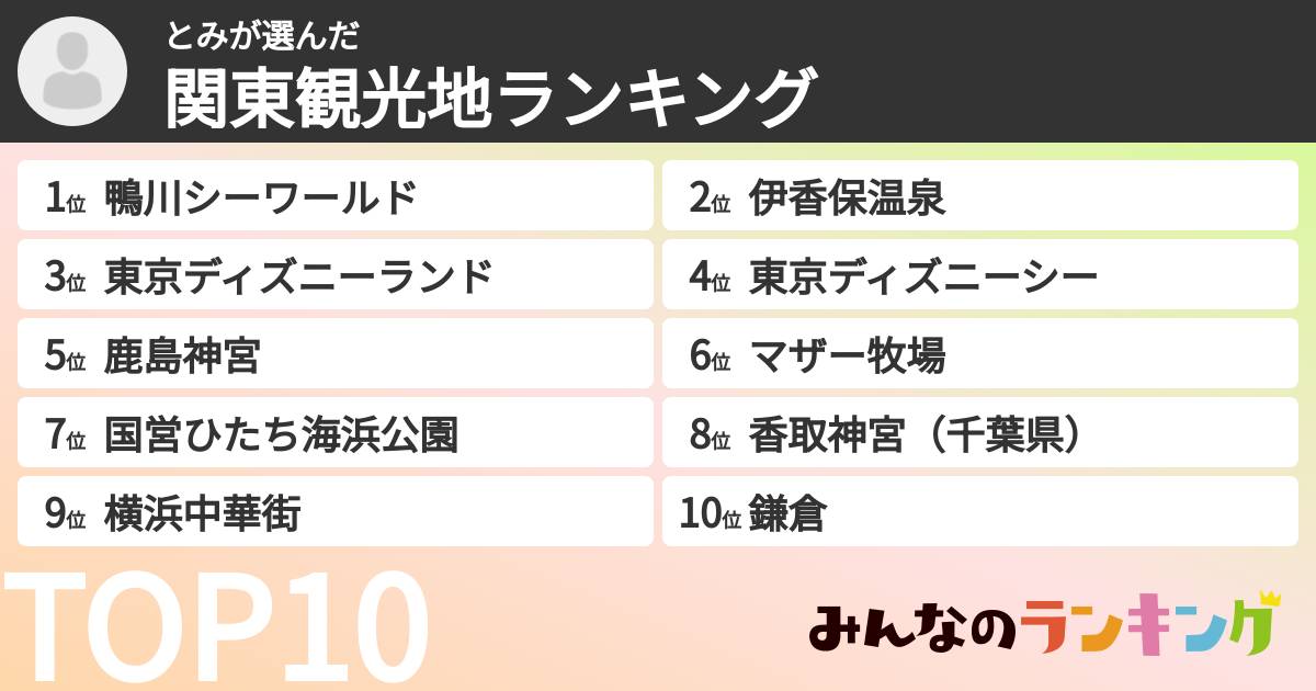 とみさんの「関東観光地ランキング」