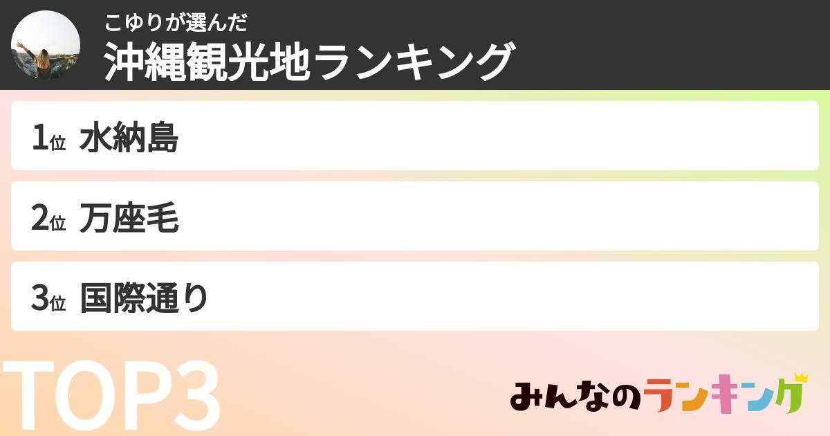 こゆりさんの「沖縄観光地ランキング」