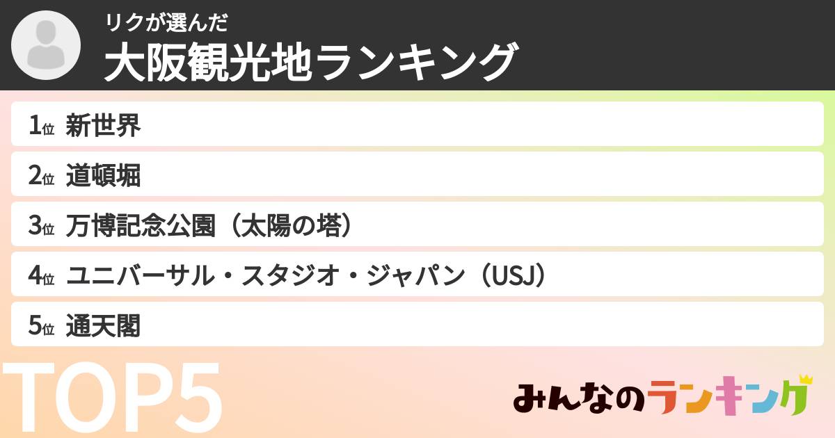 リクさんの「大阪観光地ランキング」