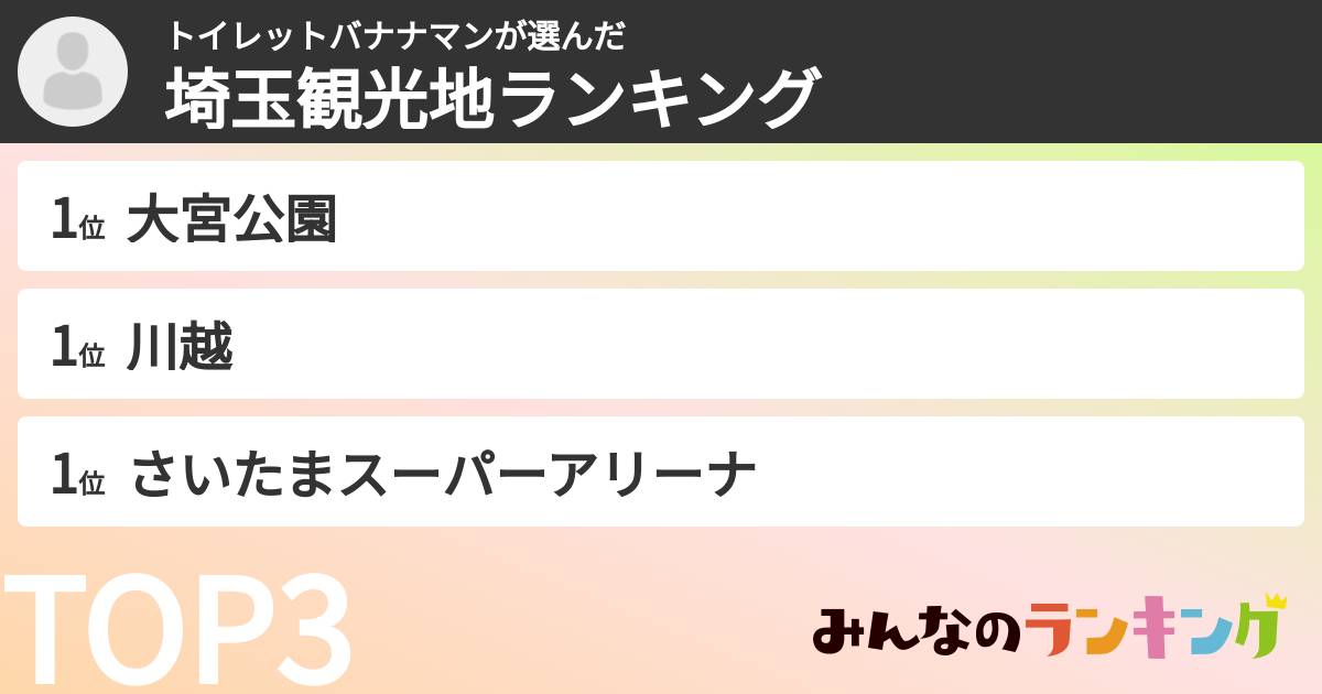 トイレットバナナマンさんの「埼玉観光地ランキング」