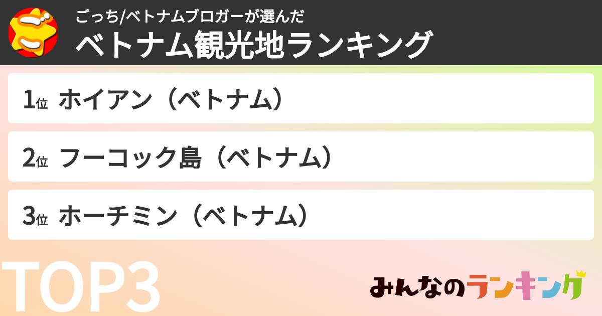 ごっち/ベトナムブロガーさんの「ベトナム観光地ランキング」