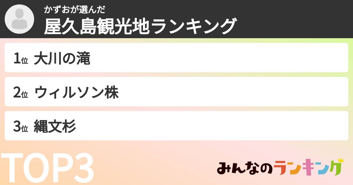 かずおさんの「屋久島観光地ランキング」