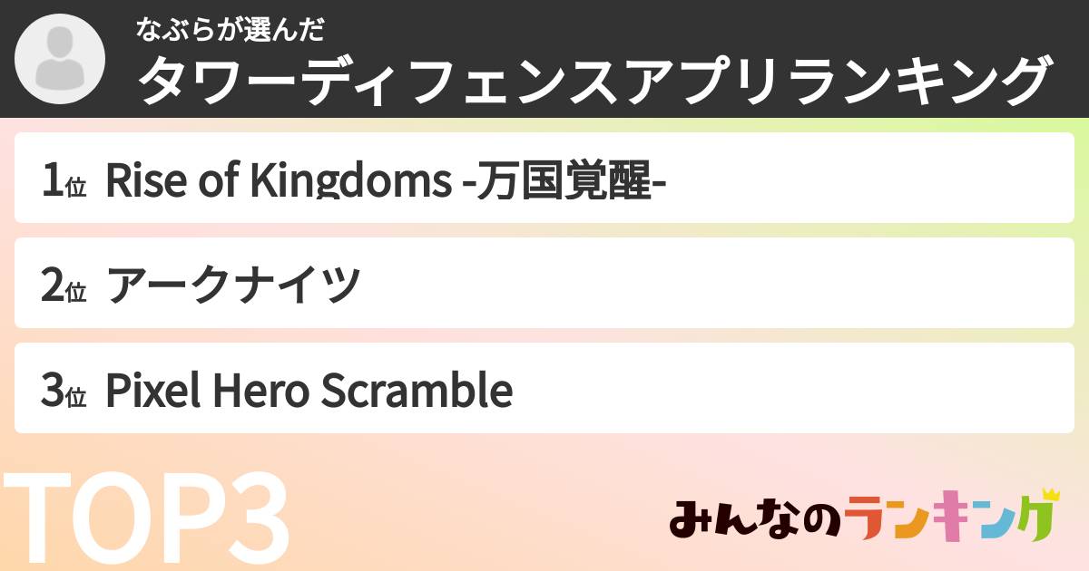 なぶらさんの「タワーディフェンスアプリランキング」
