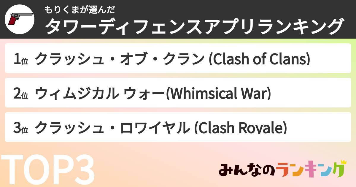 もりくまさんの「タワーディフェンスアプリランキング」