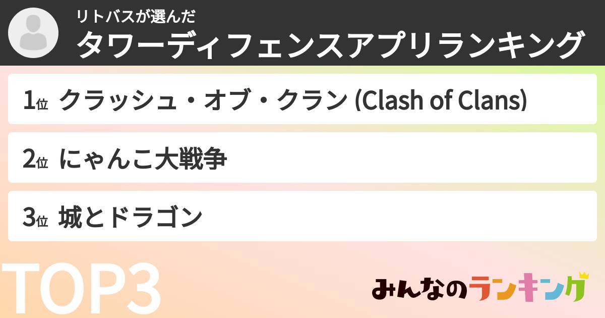 リトバスさんの「タワーディフェンスアプリランキング」
