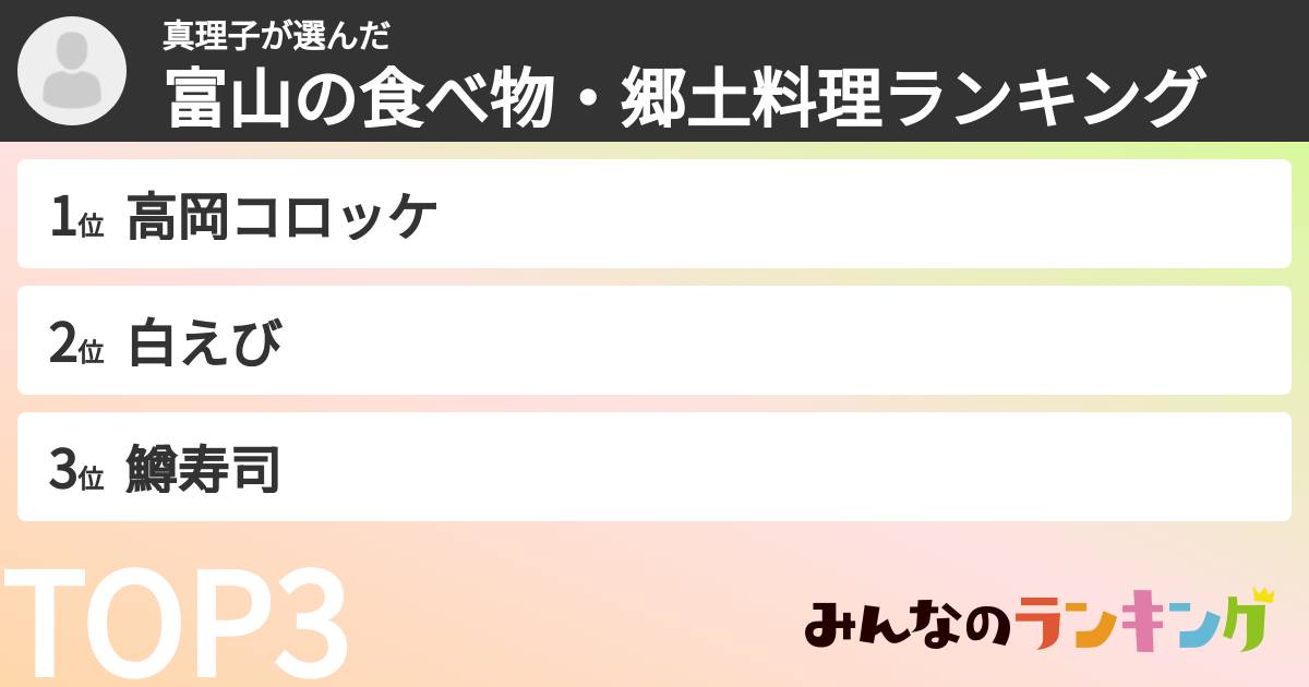 真理子さんの「富山の食べ物・郷土料理ランキング」