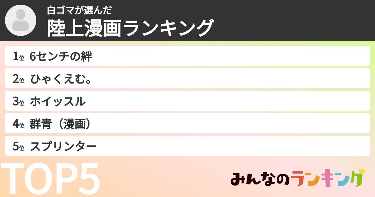 白ゴマさんの「陸上漫画ランキング」