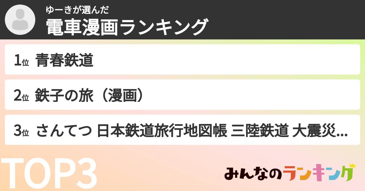 ゆーきさんの「電車漫画ランキング」
