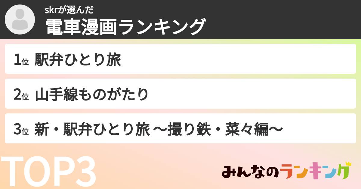 skrさんの「電車漫画ランキング」
