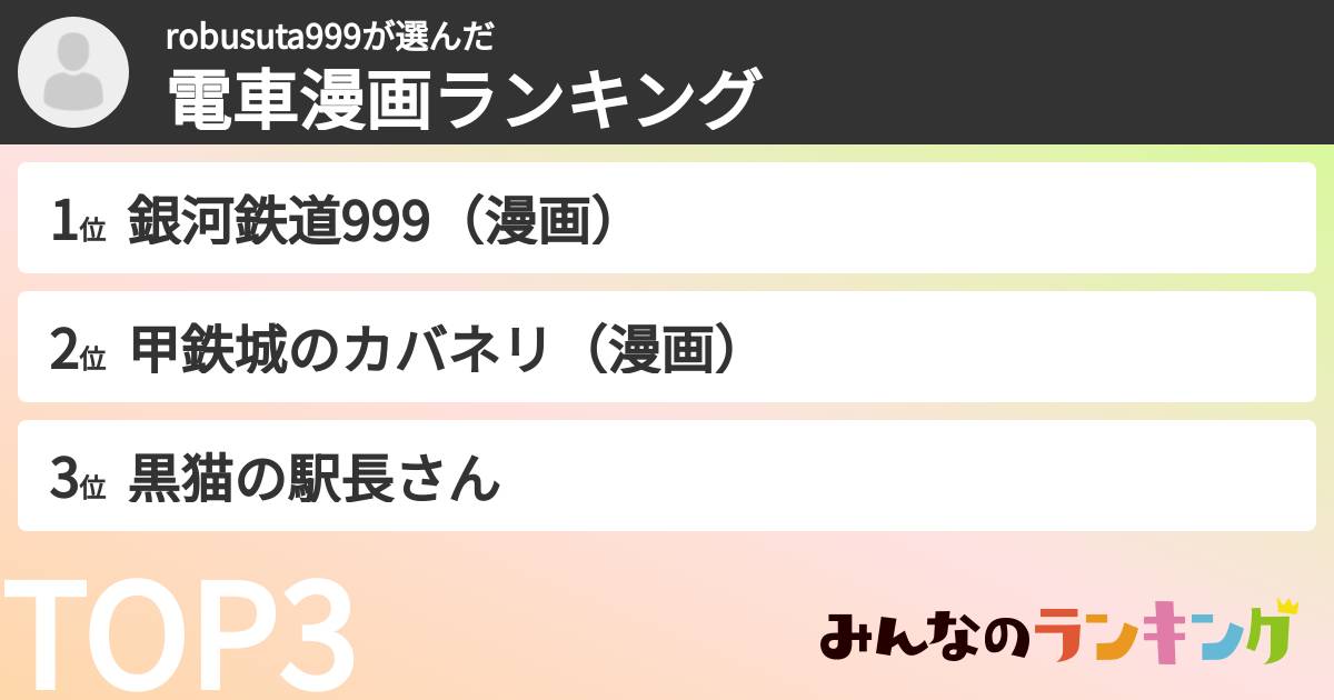 robusuta999さんの「電車漫画ランキング」