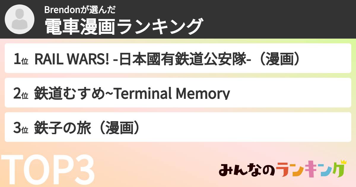 Brendonさんの「電車漫画ランキング」