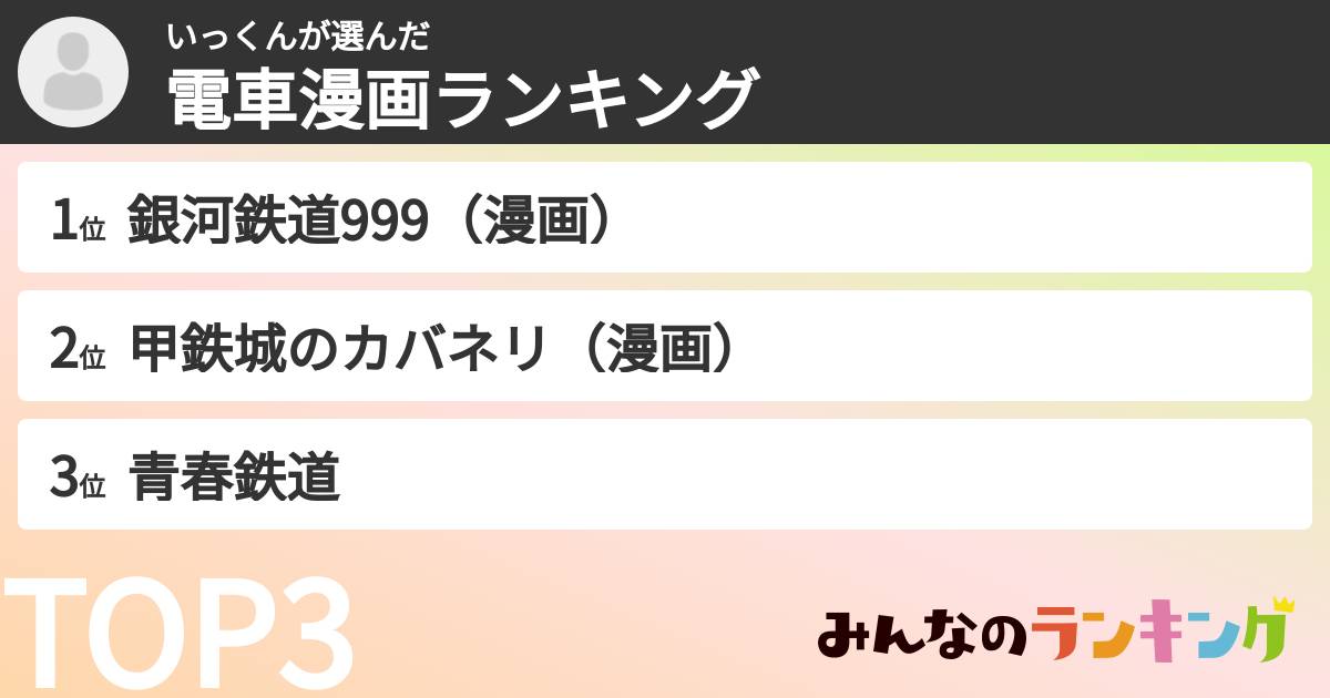 いっくんさんの「電車漫画ランキング」
