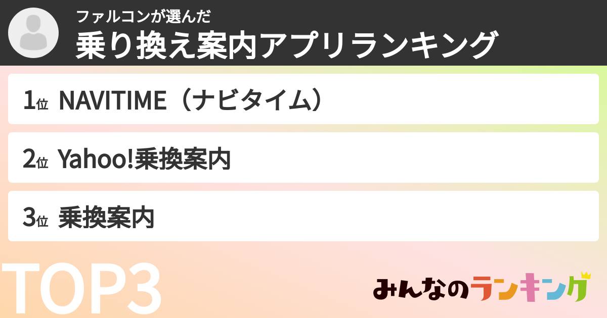 ファルコンさんの「乗り換え案内アプリランキング」