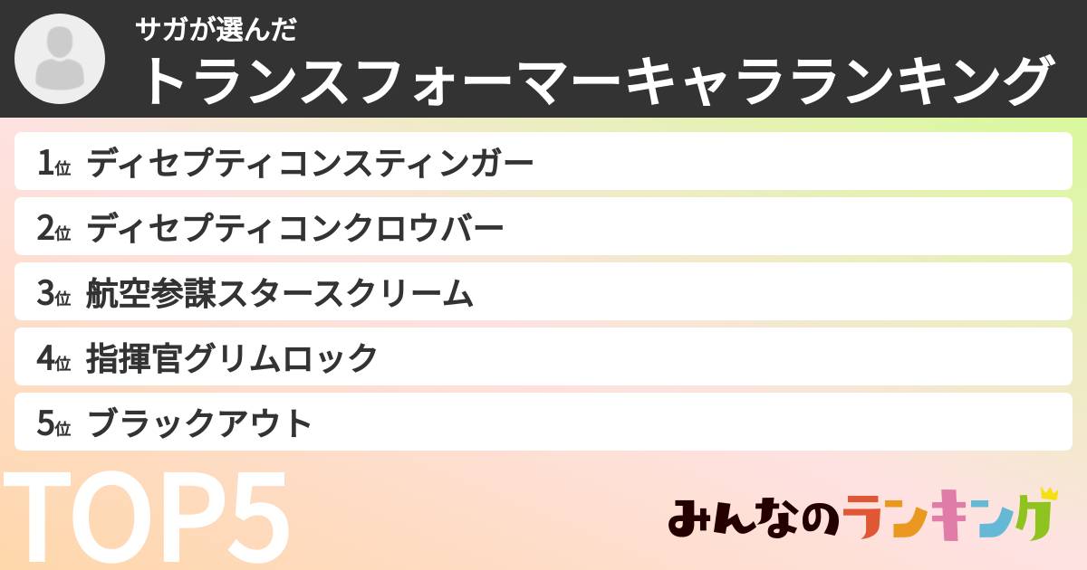 サガさんの「トランスフォーマーキャラランキング」