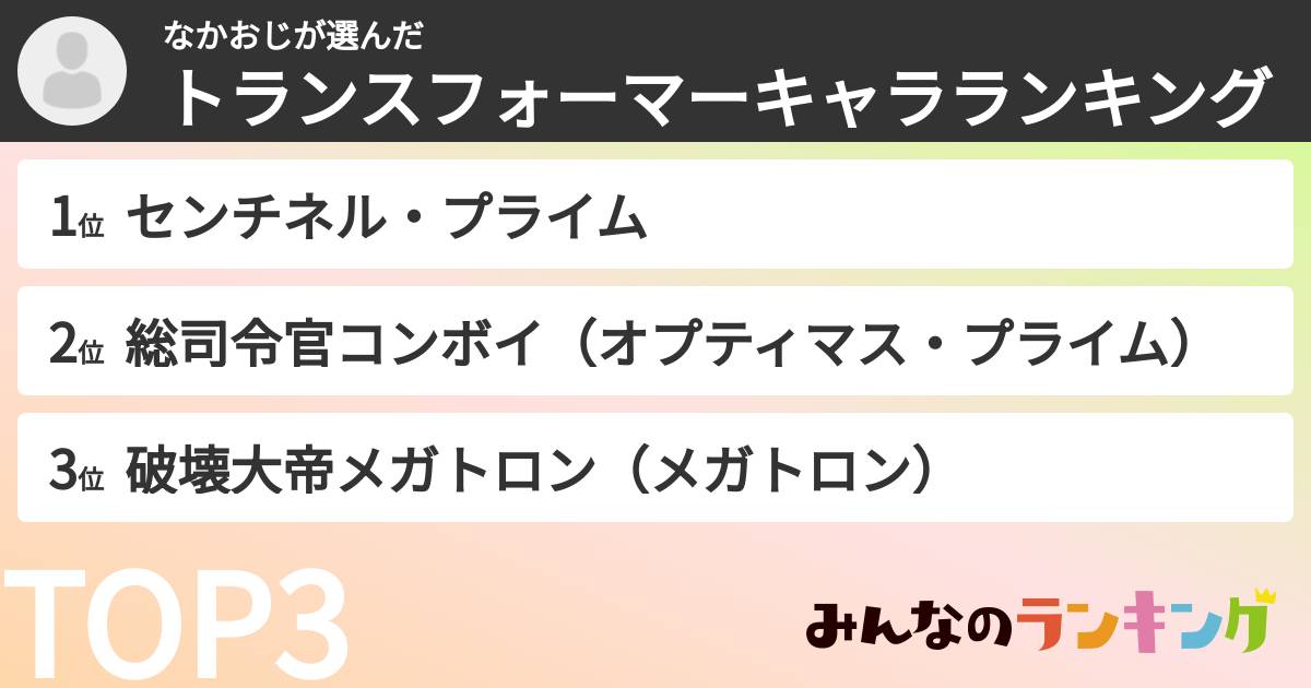 なかおじさんの「トランスフォーマーキャラランキング」