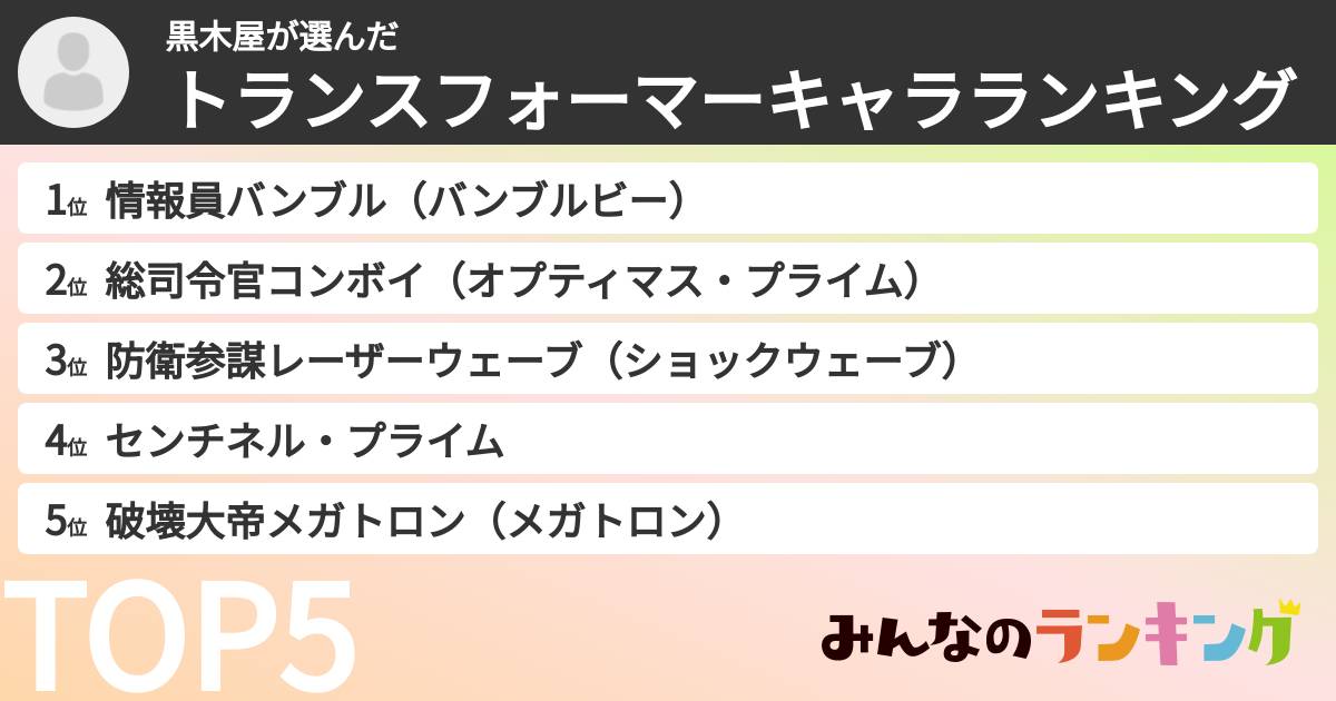 黒木屋さんの「トランスフォーマーキャラランキング」