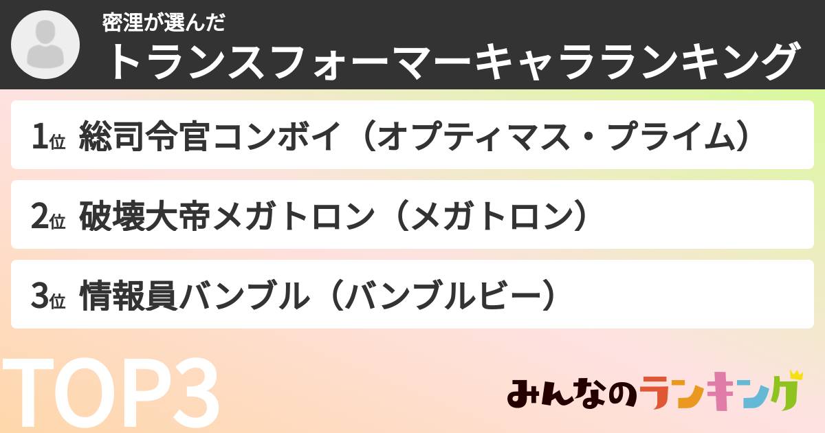 密浬さんの「トランスフォーマーキャラランキング」