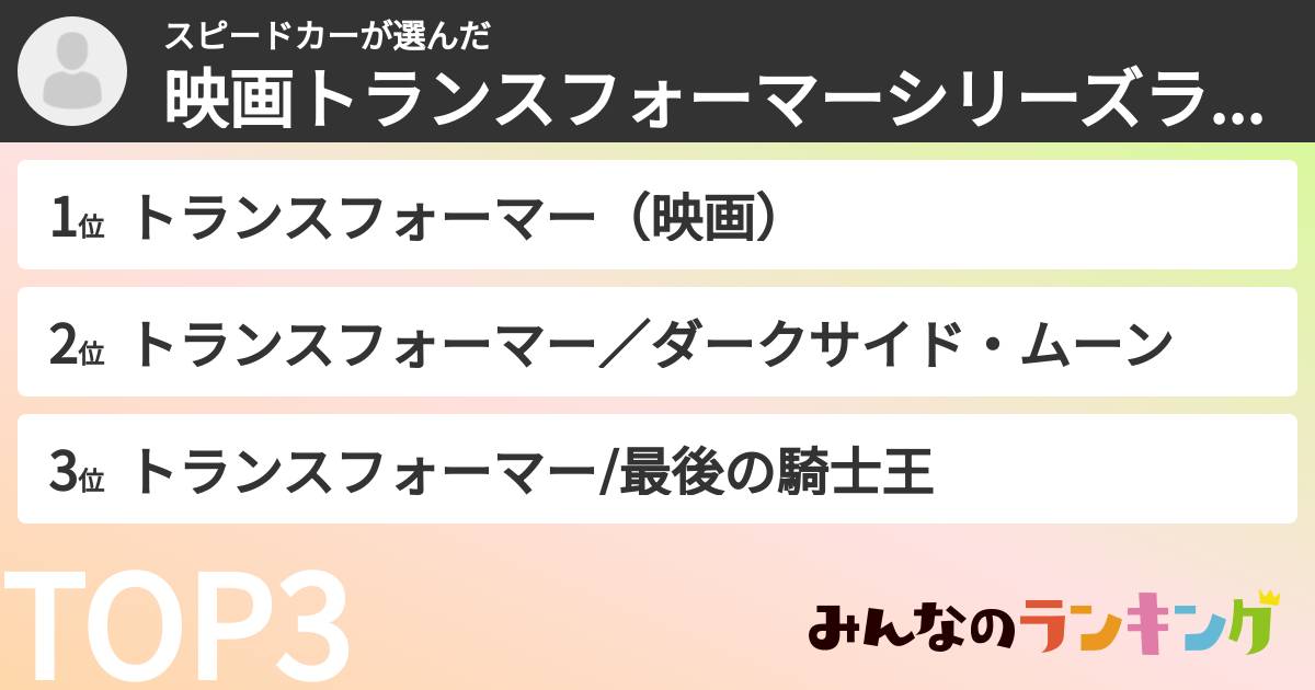 スピードカーさんの「映画トランスフォーマーシリーズランキング」