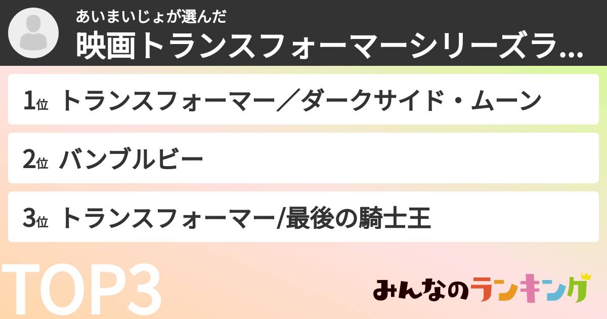 あいまいじょさんの「映画トランスフォーマーシリーズランキング」