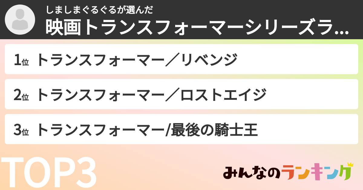 しましまぐるぐるさんの「映画トランスフォーマーシリーズランキング」