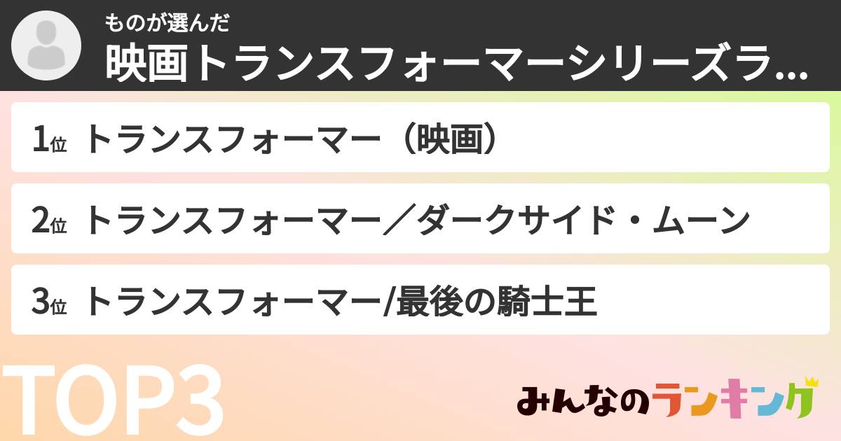 ものさんの「映画トランスフォーマーシリーズランキング」