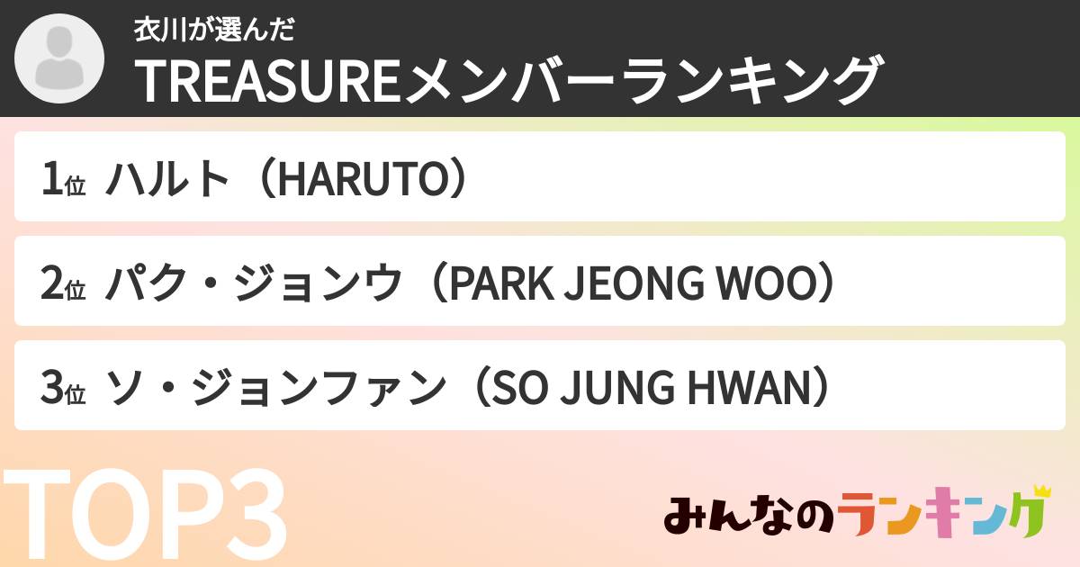衣川さんの「TREASUREメンバーランキング」