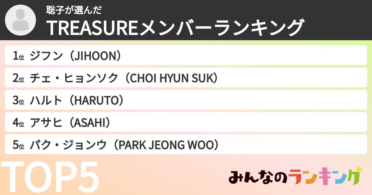 聡子さんの「TREASUREメンバーランキング」