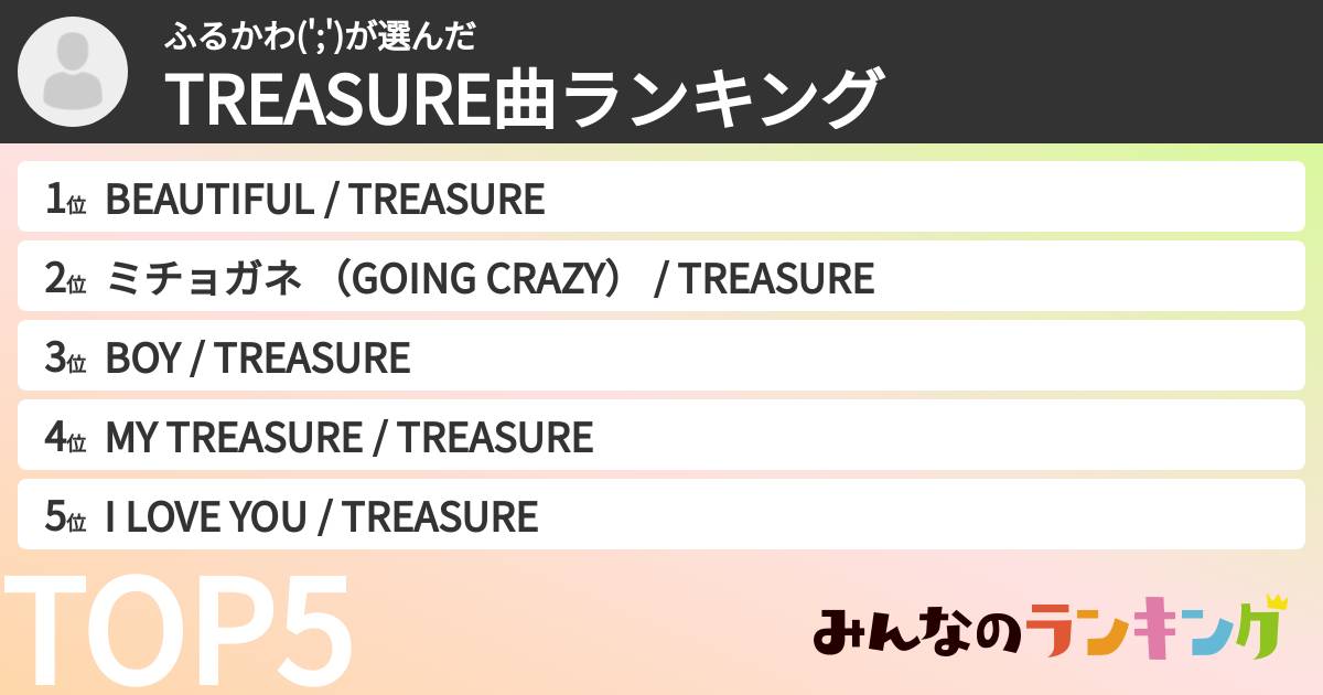 ふるかわ(';')さんの「TREASURE曲ランキング」